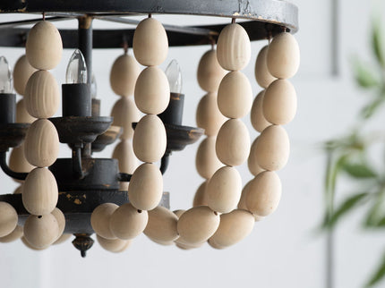 4 Light Wood Chandelier, Hanging Light Fixture With Adjustable Chain For Kitchen, Bulb Not Included - Cream