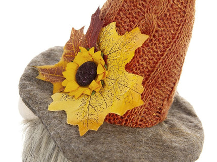 Sitting Gnome With Maple Leaf On Hat, For Holiday Harvest Festival Fall Festival & Thanksgiving Table Decorations (Set of 2) - Orange Multi