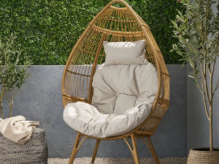 Basket Chair With Teardrop Shape And Water Resistant Cushion - Natural