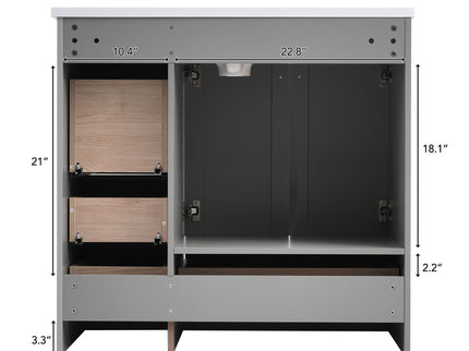 Shaker Free Standing Bathroom Vanity Cabinet With Sink, Soft Close Drawers, Soft Close Doors