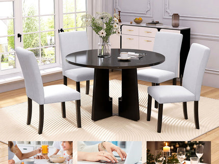 5 Piece Round Dining Table Set, Modern Dining Table And 4 Upholstered Chairs For Dining Room