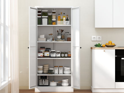Kitchen Pantry Cabinet Adjustable Storage With 4 Shelves, Heavy Duty Freestanding Pantry Organizer - White