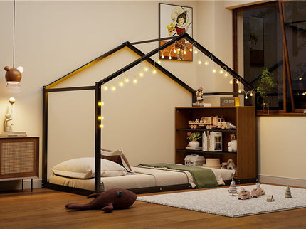 Bed House Frame With Shelves And Lights