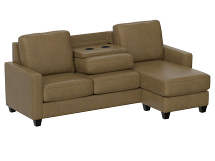 2 Piece Sofa With Chaise, Comfortable Seating For 3, Tapered Feet, USB Charging Console - Brown