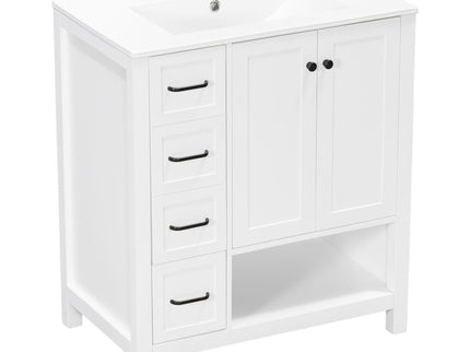 Bathroom Vanity With Sink Top, Bathroom Vanity Cabinet With 2 Doors And 2 Drawers, Open Shelf