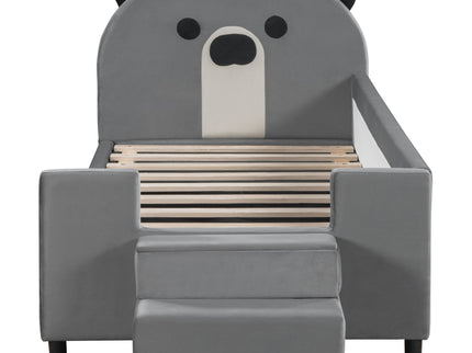 Upholstered Daybed With Bear Shaped Headboard, Hydraulic System And Breathable Fence