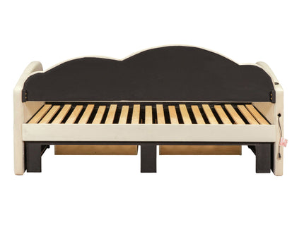 Upholstered Daybed With Cloud-Shaped Backrest, Trundle & 2 Drawers And USB Ports