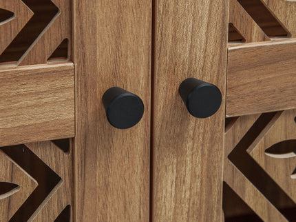 Tall Kitchen Pantry Cabinet With Hollow Carved Doors Adjustable Shelves Versatile Storage Cabinet For Kitchen - Walnut