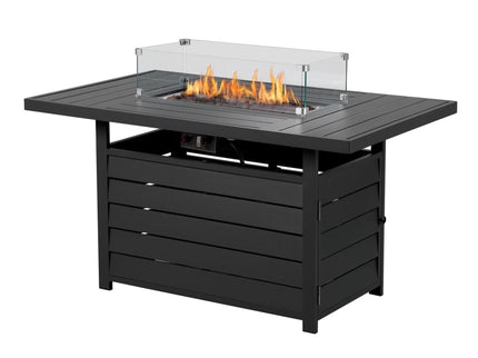 Rectangular Propane Fire Pit Table With Burner, Lava Rock, Waterproof Cover
