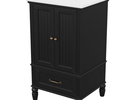20" Bathroom Vanity With Sink Cabinet With 2 Doors, 2 Drawer, Magnetic Door Stopper, Adjustable Feet, Drop In Sink - Black