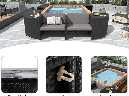 Spa Surround Spa Frame Quadrilateral Outdoor Rattan Sectional Sofa Set With Mini Sofa, Wooden Seats And Storage Spaces