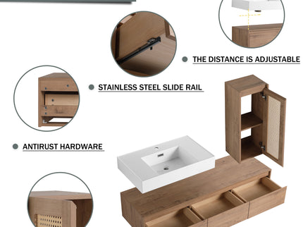 Modern Imitative Wall Mounted Bathroom Vanity With Resin Sink And Side Cabinet