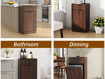 Tilt Out Trash Can Cabinet With Wave Textured Drawer & Pull Out Bin