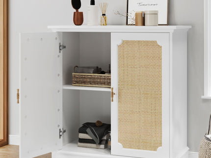 Rattan Decorated Sideboard Buffet Storage Liquor Cabinet - White