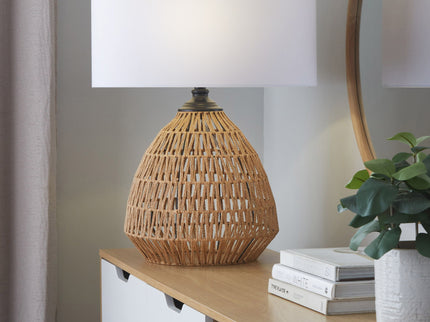 Congo - Contemporary Rattan Table Lamp - Natural / Matte Black / White