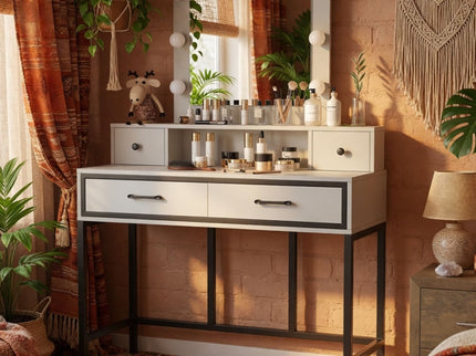 Vanity Desk With 3 Color Lighted Mirror And 4 Drawers