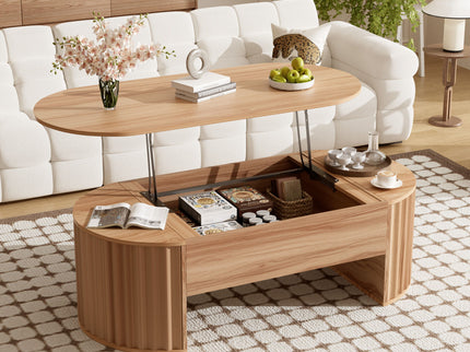 Lift Top Coffee Table With Hidden Compartment, Modern Oval Lift Tabletop For Home Living Room