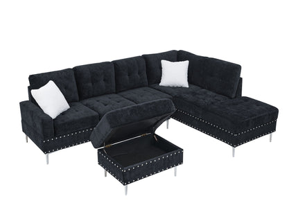 L-Shaped Sectional Sofa With Chaise And Storage Ottoman, Includes 2 Pillows
