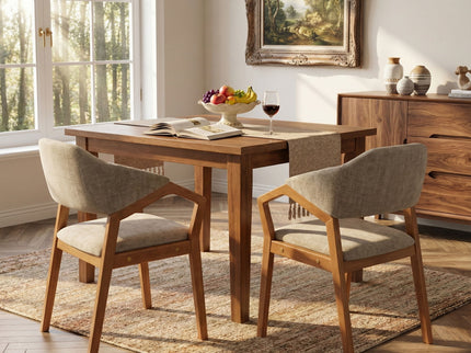 Indoor Upholstered Dining Chair (Set of 2) With Sturdy Frame And Ergonomic Curved Backrest - Oatmeal / Teak