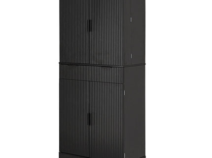 Fluted Kitchen Pantry Cabinet With 3 Keyboard Drawers & 6 Adjustable Door Shelves