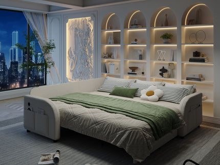 L-Shaped Couch With Pull-Out Bed, Oversize Convertible Sleeper Sofa With Side Pocket & USB Port