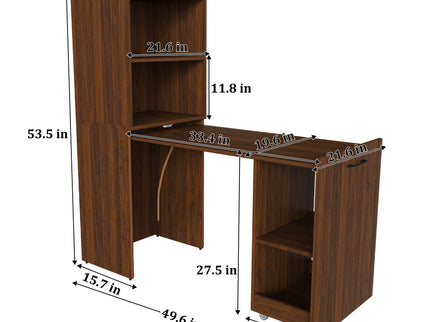 Stretchable Office Desk With Storage Shelves And Mobile Wheels