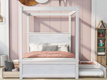 Canopy Platform Bed With Drawers, Support Slats, No Box Spring Needed