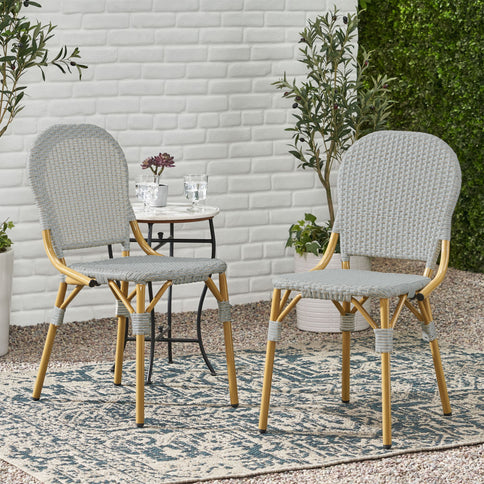Outdoor Rattan And Aluminum Armless French Bistro Chairs (Set of 2) - Dark Gray