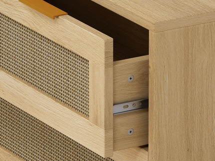 3 Drawer Storage Cabinet With Rattan Drawers For Bedroom, Living Room - Oak