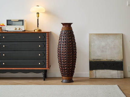 Hand Woven Bamboo Floor Vase, Decorative Accent For Living Room - Acacia Wood