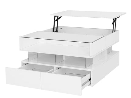 Lift Top Coffee Table With 2 Drawers, Hidden Space And LED Lights For Living Room