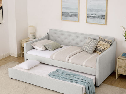 Daybed With Pop Up Trundle And USB Charging Armrest
