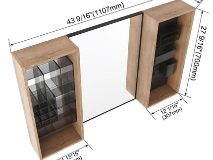 43.5" Mirror Cabinet With Storage, Wall Mounted Medicine Cabinet Frame With Shelves - Imitative Oak