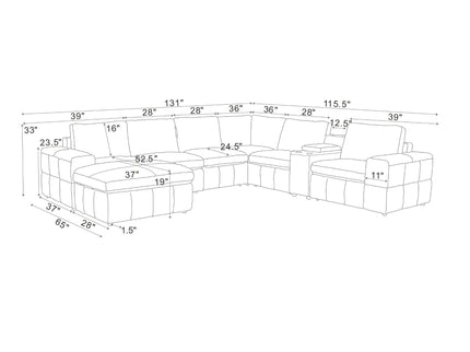 Modular Sectional With Large Square Arms, Custom Configuration