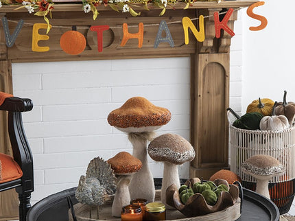 Mushroom Holiday Ornament, For Harvest Festival Fall Festival & Thanksgiving Table Decorations (Set of 2) - Beige / Orange