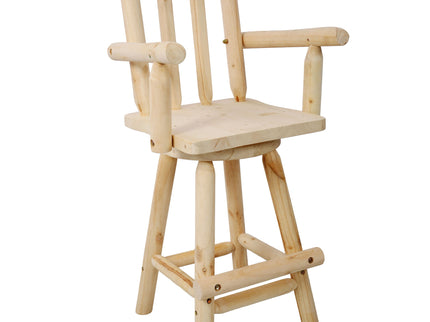 Rustic Bar Stool, Fir Wood Construction, Wide Armrest