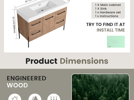 48" Freestanding Bathroom Vanity With Sink, Soft Close Cabinet Doors, 4 Drawers - Imitative Oak