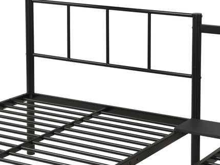 Twin Over Twin Over Twin Triple Bunk Bed With Safety Rails And Storage Shelf - Black