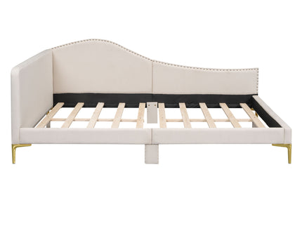 Upholstered Daybed With Headboard And Armrest, Support Legs
