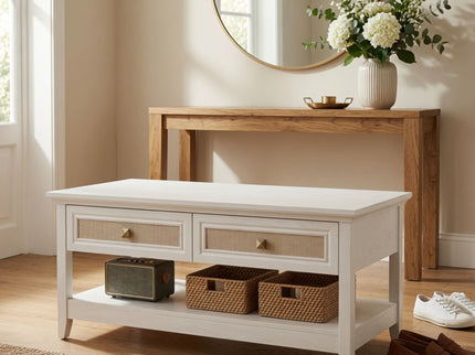 Coffee Table With Drawers & Storage Shelf - White