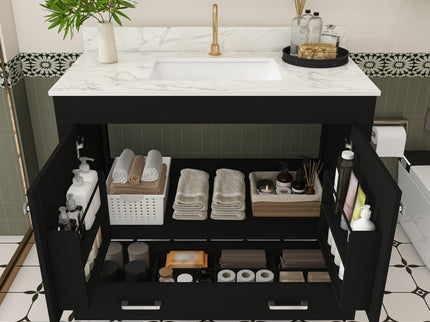 Bathroom Vanity Set, Cabinet With Doors & Drawers, Single Faucet Hole - Black