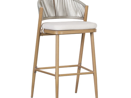 Outdoor Bar Height Metal Frame Counter Stools With Scallop Shaped Backrest & Water Resistant Cushions