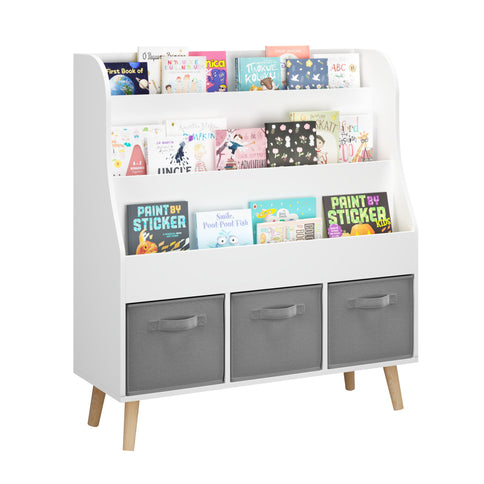 Bookshelf With 3 Bins, Storage Shelf For Toys And Books
