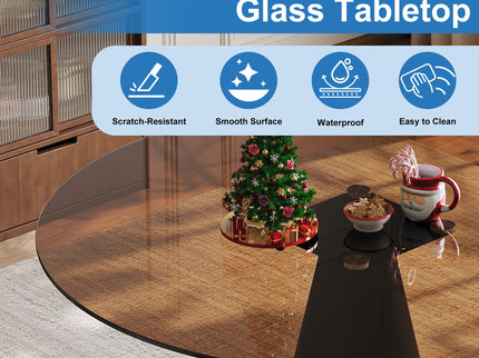 Round Dining Table - Black / Brown - Glass