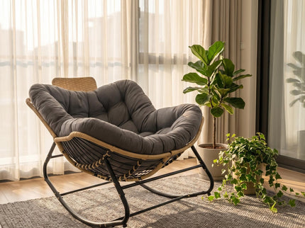 Oversized Papasan Rocking Chair Outdoor With Thick Cushion