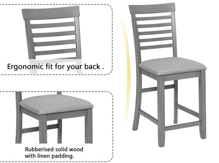 5 Piece Dining Table Set, Wooden Dining Square Table Set For 4, Counter Height Kitchen Table Set With Square Table And 4 Upholstered Chairs - Gray