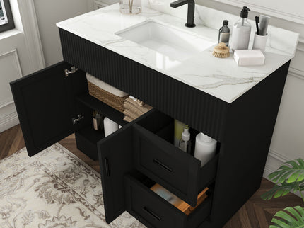 Bathroom Vanity Set, Fluted Cabinet, Soft Close Doors, Single Faucet Hole, Sink Included - Black