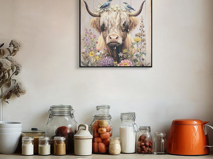 Highland Cow Wall Decor, Picture Canvas Art Print For Living Room - Camel / Brown