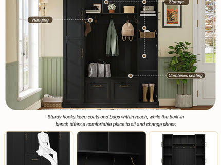 Hall Tree With 4 Side Cabinets
