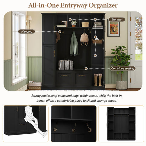 Hall Tree With 4 Side Cabinets